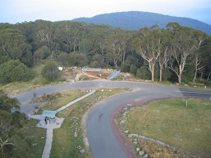 Warburton - Summit of Mount Donna Buang: View from lookout tower down to car park and toboggan run