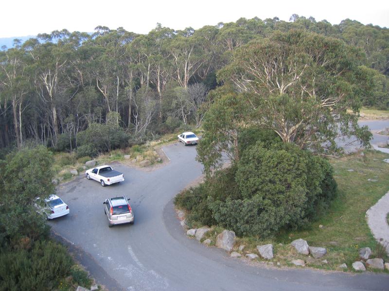 Warburton - Summit of Mount Donna Buang: View from lookout tower down to car park