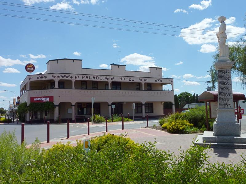 Warracknabeal - Shops and commercial centre, Scott Street - Palace Hotel, view north along Scott St towards Woolcock St