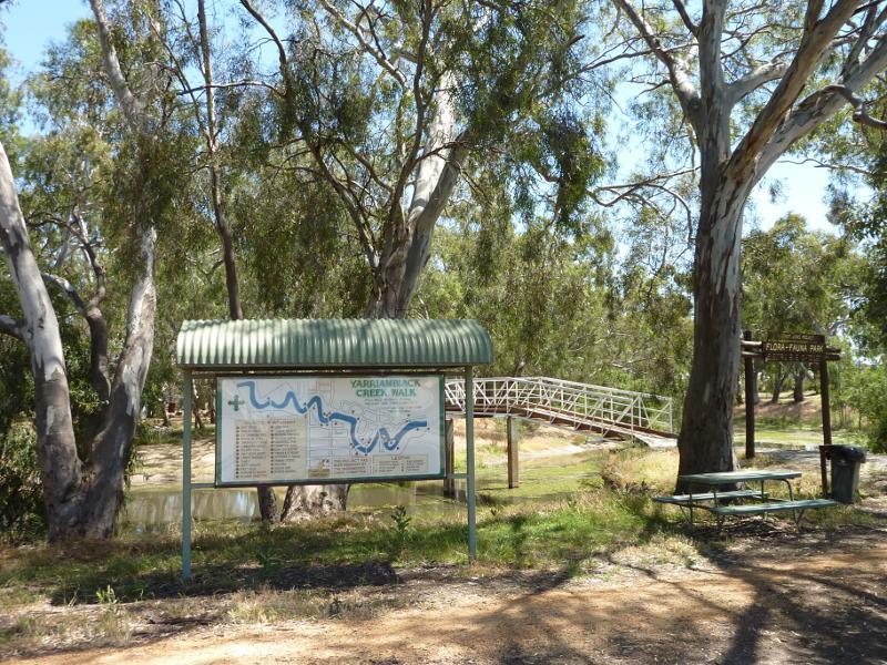 Warracknabeal - Lions Flora and Fauna Park, Yarriambiack Creek - Yarriambiack Creek Walk sign, near northern end of Scott St