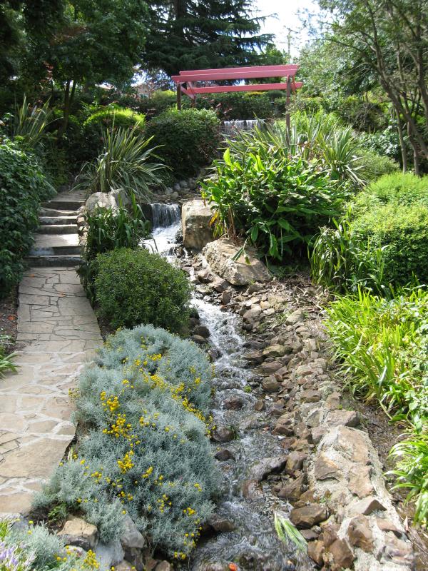 Warragul - Civic Park: View along stream towards waterfall
