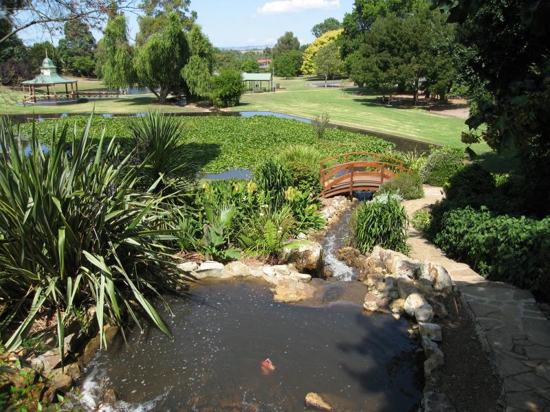 Warragul - Civic Park: View down to lake from waterfall
