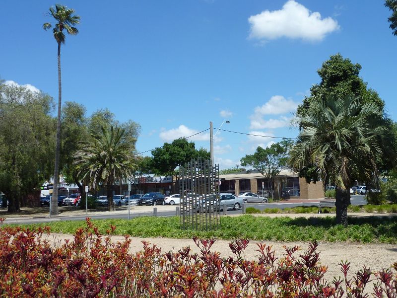 Werribee - Shops and commercial centre, Watton Street - View through Troup Park towards Comben Dr