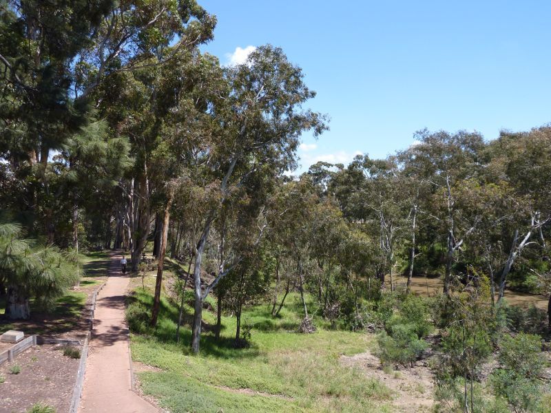 Werribee - Chirnside Park, Watton Street - View west along pathway beside Werribee River at north side of oval