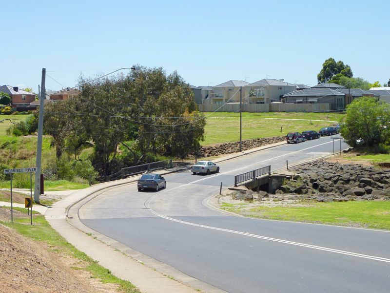 Werribee - Cottrell Street at Werribee River - View north-east along Cottrell Rd towards Werribee River