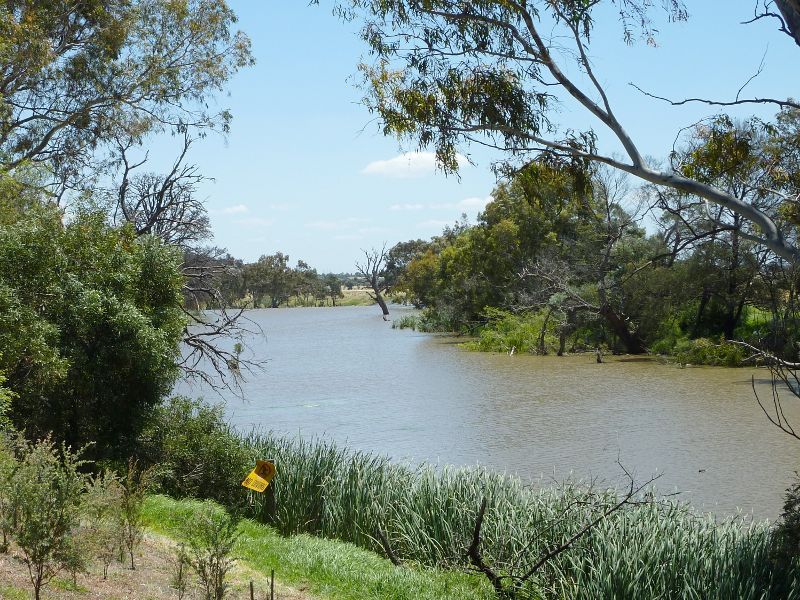 Werribee - Riverbend Historical Park, Heaths Road - Westerly view along Werribee River near canoe launching deck