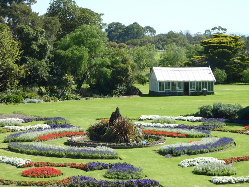 Werribee - Werribee Park and The Mansion, Werribee South - View from front balcony of The Mansion towards parterre and glass house