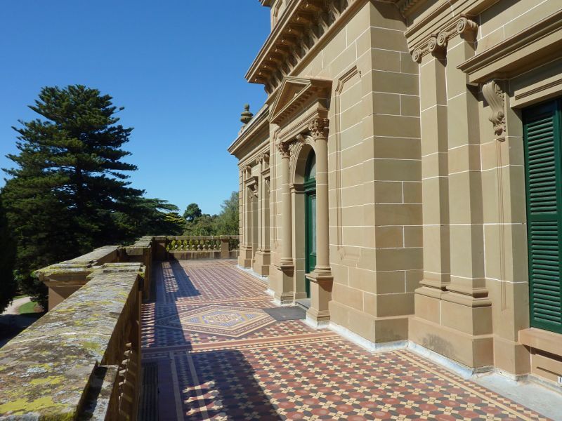 Werribee - Werribee Park and The Mansion, Werribee South - View along front balcony of The Mansion towards door