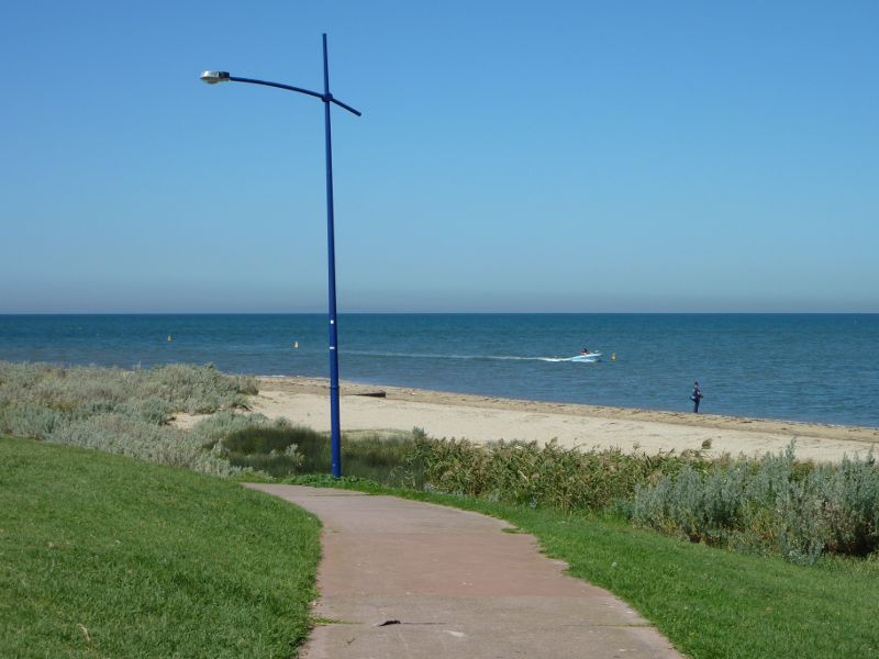 Werribee - Beach, foreshore, jetty, boat ramps and J.D. Bellin Reserve, Beach Road, Werribee South - View along pathway at beach near eastern end of J.D. Bellin Reserve