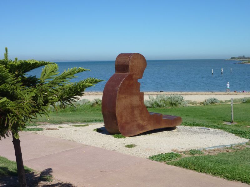 Werribee - Beach, foreshore, jetty, boat ramps and J.D. Bellin Reserve, Beach Road, Werribee South - Boy sculpture near eastern end of J.D. Bellin Reserve