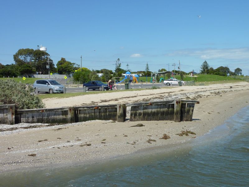 Werribee - Beach, foreshore, jetty, boat ramps and J.D. Bellin Reserve, Beach Road, Werribee South - South-easterly view along beach at jetty