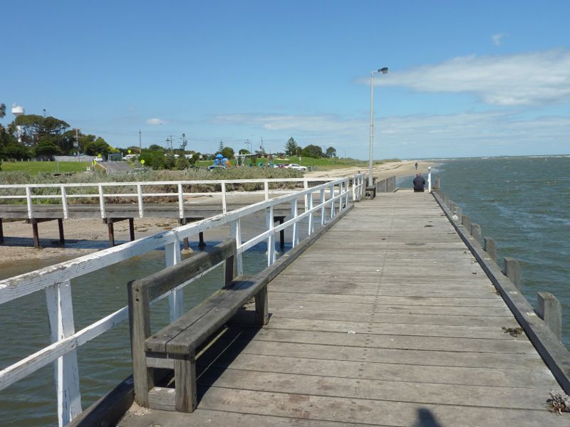Werribee - Beach, foreshore, jetty, boat ramps and J.D. Bellin Reserve, Beach Road, Werribee South - South-easterly view along Werribee Jetty