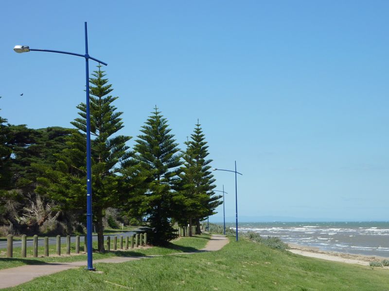 Werribee - Beach Road between O'Connors Road and Duncans Road, Werribee South: View east along foreshore, east of O'Connors Rd