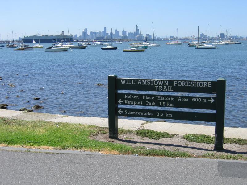 Williamstown - Coastline along The Strand: View of city skyline from Burgoyne Reserve