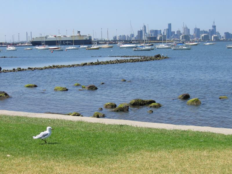 Williamstown - John Morley Reserve and Ferguson Street Pier: View of city skyline near Williamstown Sailing Club