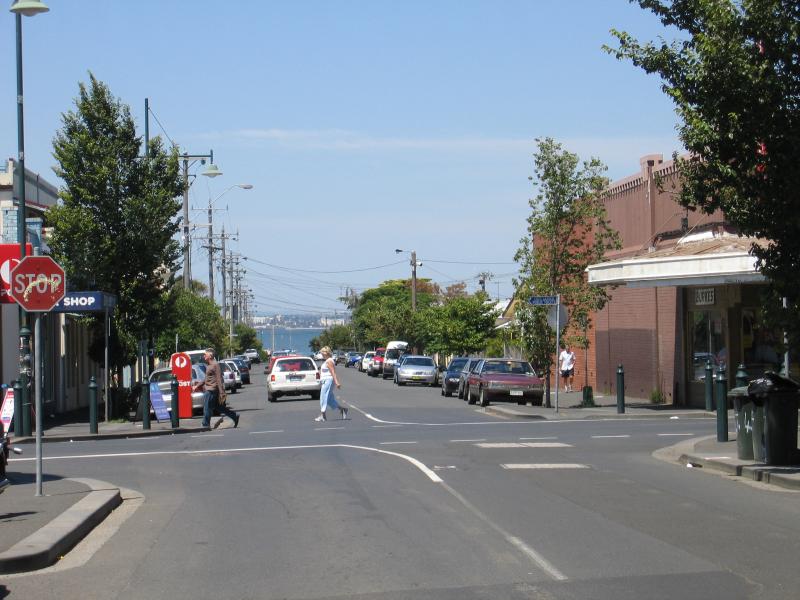 Williamstown - Commercial centre and shops, Ferguson Street and Douglas Parade: View east along Stevedore St towards Douglas Pde