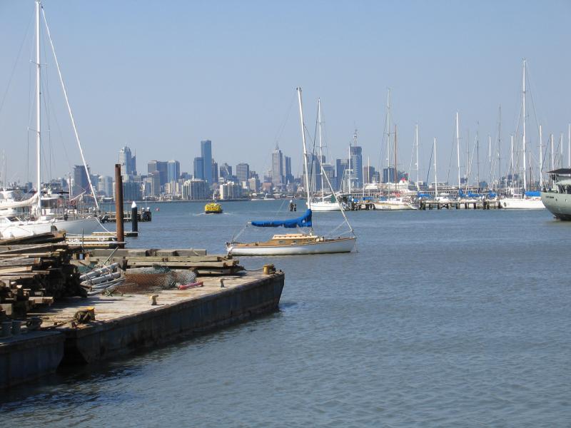 Williamstown - Commonwealth Reserve at Nelson Place and Gem Pier: View of city skyline from end of Gem Pier