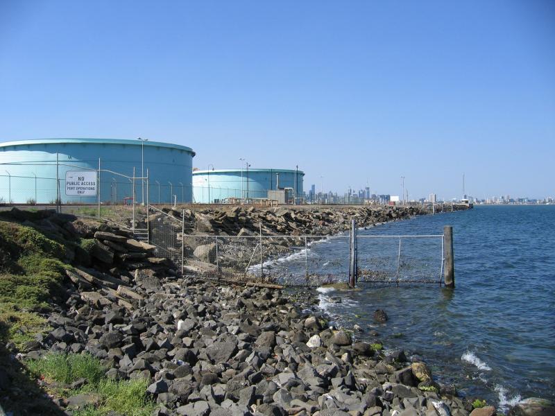 Williamstown - Point Gellibrand Coastal Heritage Park, Battery Road: Mobil storage tanks, corner Nelson Pl and Battery Rd