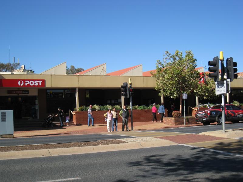 Wodonga - Shops along High Street south of railway line, Stanley Street and Woodland Grove - Post office, east side of High St