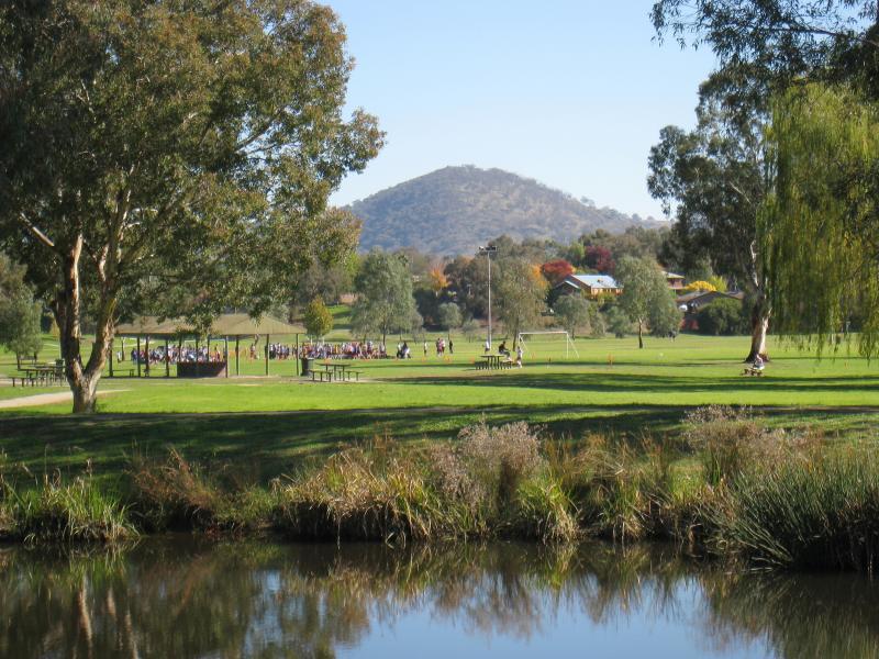 Wodonga - Willow Park, Pearce Street: View across lake towards oval