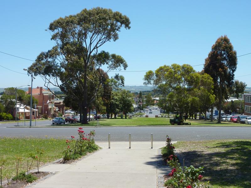 Wonthaggi - Watt Street and gardens along centre of southern end of McBride Avenue: View north along McBride Av towards Baillieu St
