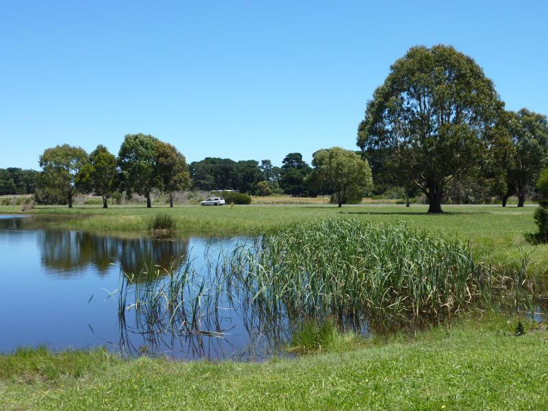 Wonthaggi - Wonthaggi Wetlands Conservation Park, South Dudley Road - View west across lake towards South Dudley Rd
