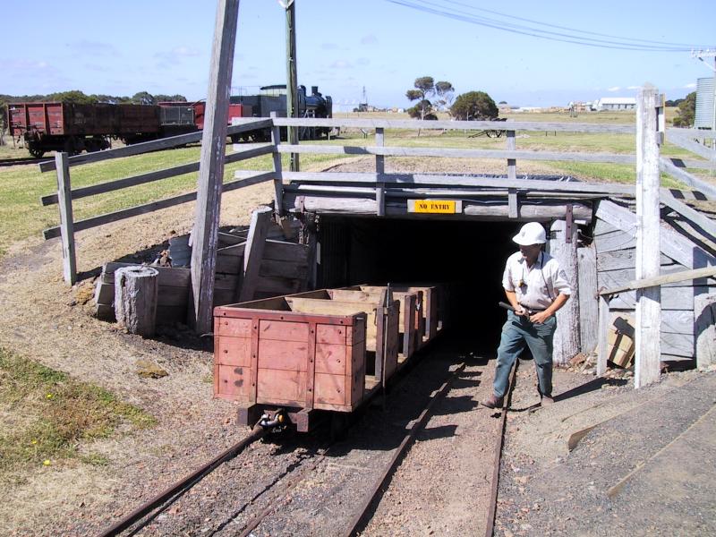 Wonthaggi - State Coal Mine Historic Reserve, East Area Mine, off Garden Street: A series of carts winches visitors out of the mine