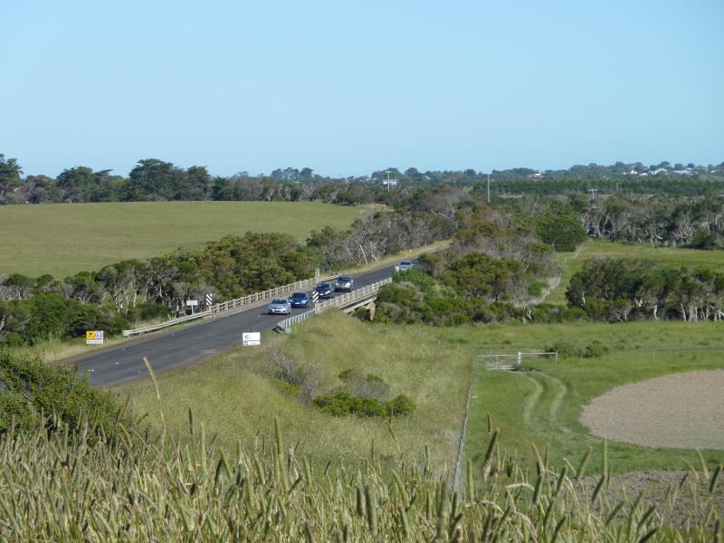 Wonthaggi - Bass Highway north-west of Wonthaggi near Powlett River: View south-east along Bass Hwy towards Powlett River
