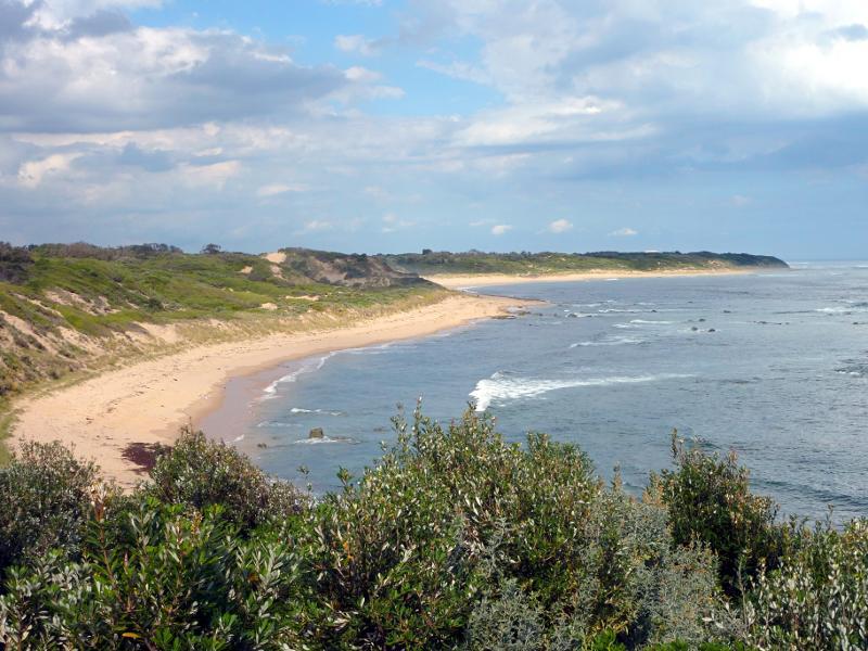 Wonthaggi - Harmers Haven Beach, off Viminaria Road - South-easterly view along coast from top of steps to beach