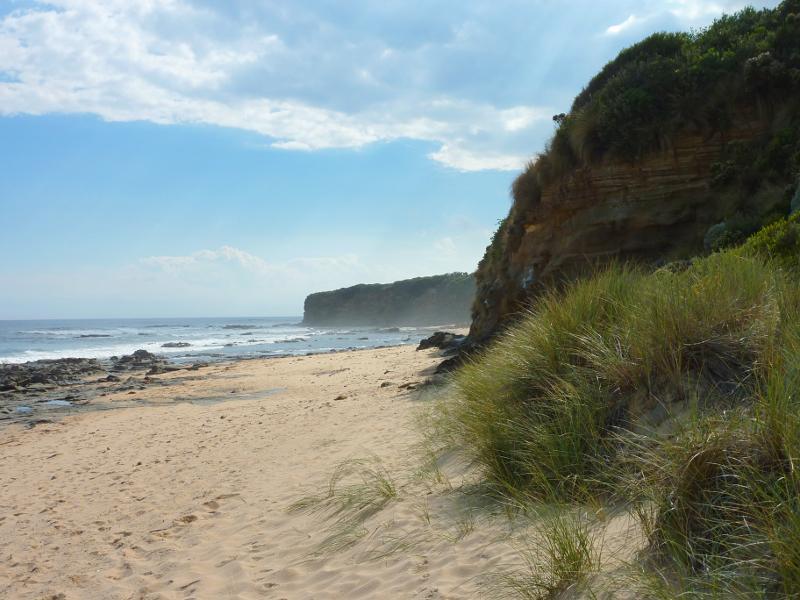 Wonthaggi - Harmers Haven Beach, off Viminaria Road: Westerly view along coast from beach