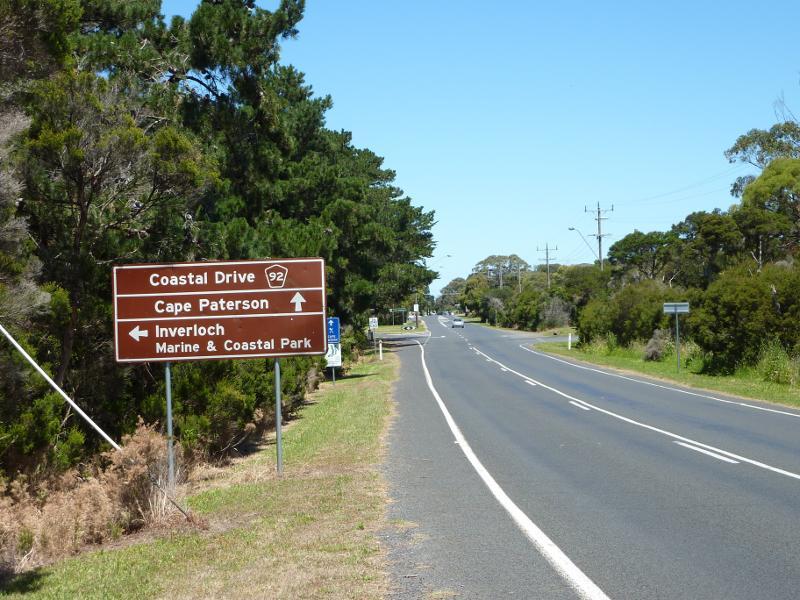 Wonthaggi - Cape Paterson Road approaching Cape Paterson: View south along Cape Paterson Rd towards Inverloch Rd