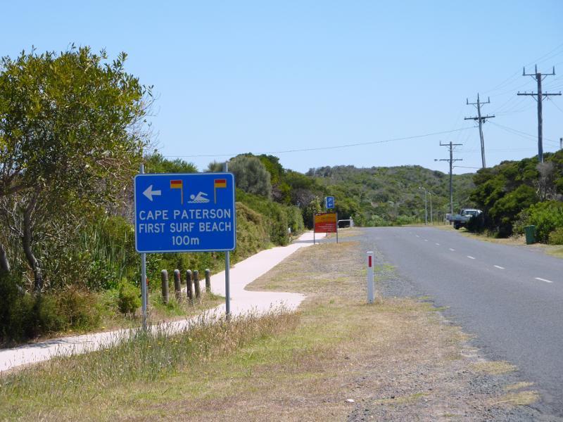 Wonthaggi - Cape Paterson, First Surf Beach near western end of Surf Beach Road: View west along Surf Beach Rd towards entrance to First Surf Beach