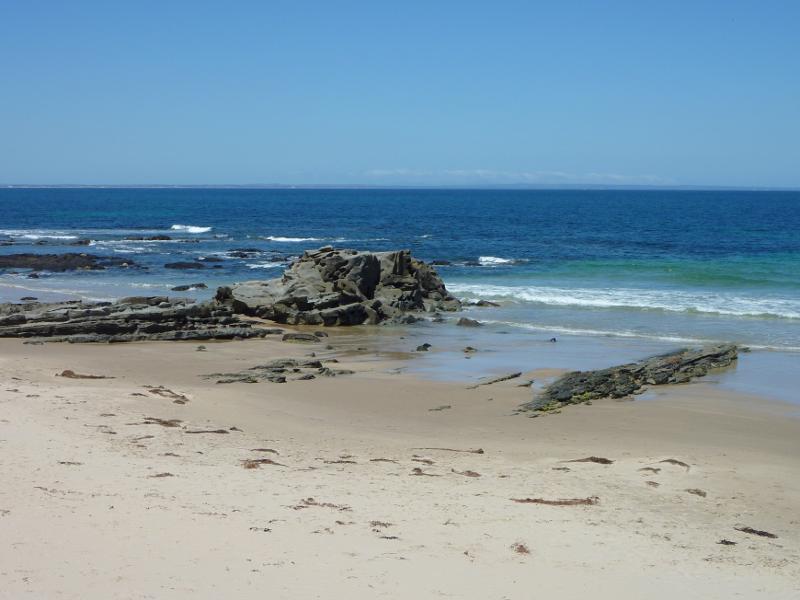 Wonthaggi - Cape Paterson, First Surf Beach near western end of Surf Beach Road: Rocks on the beach