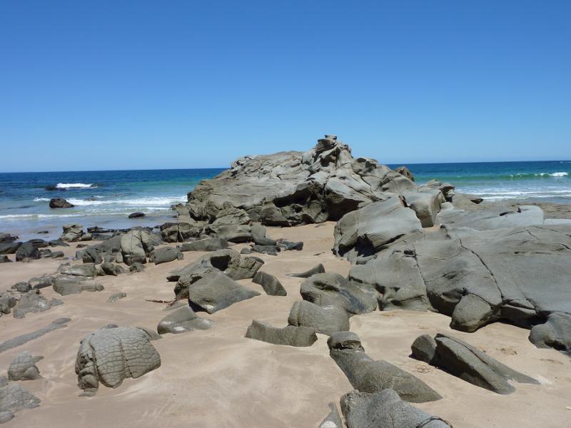 Wonthaggi - Cape Paterson, First Surf Beach near western end of Surf Beach Road: Rocks on the beach