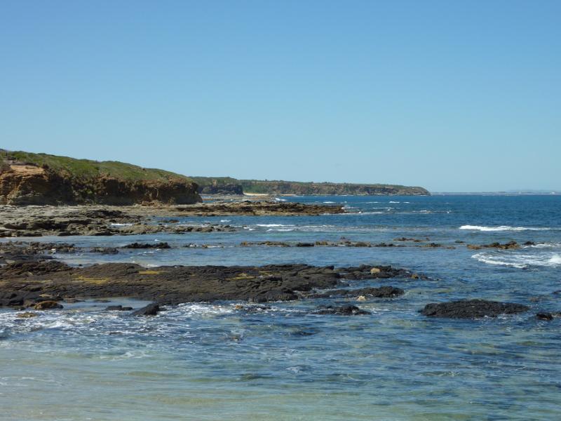 Wonthaggi - Cape Paterson, First Surf Beach near western end of Surf Beach Road: View east along beach