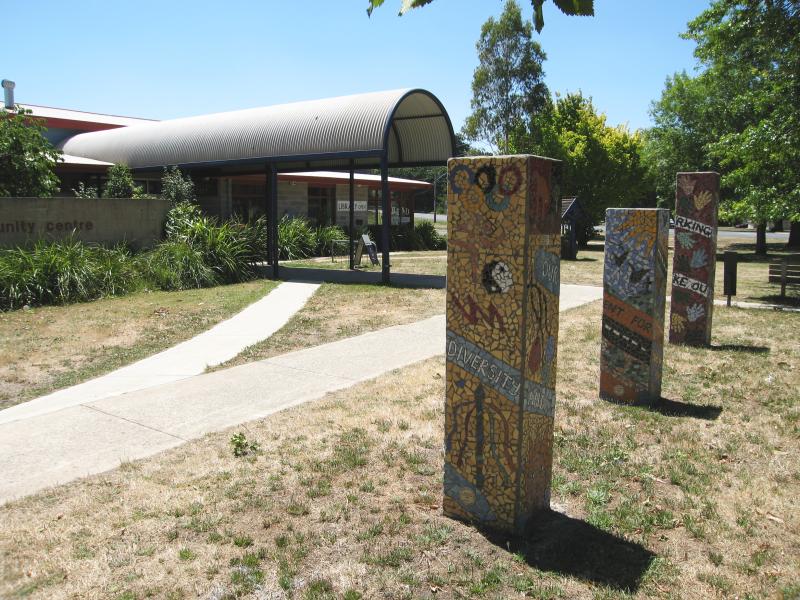 Woodend - Shops and commercial centre, High Street: Community Centre and Library, corner High St and Forest St