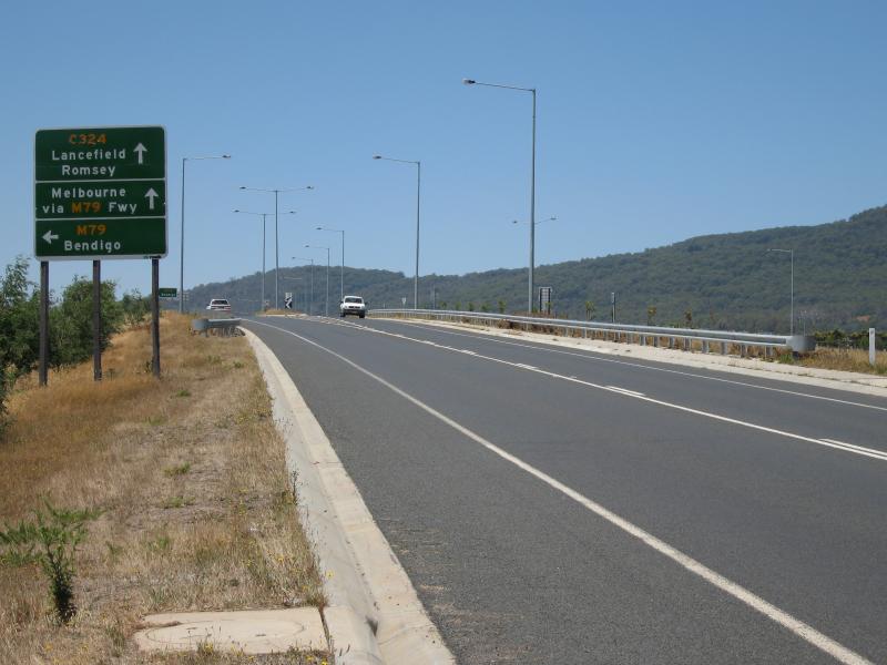 Woodend - Calder Freeway: View east along Lancefield Rd towards Calder Fwy interchange