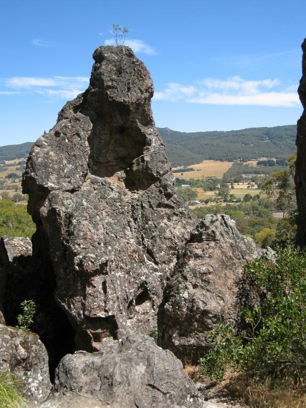 Woodend - Climb to summit of Hanging Rock: View south from Stonehenge rock formation