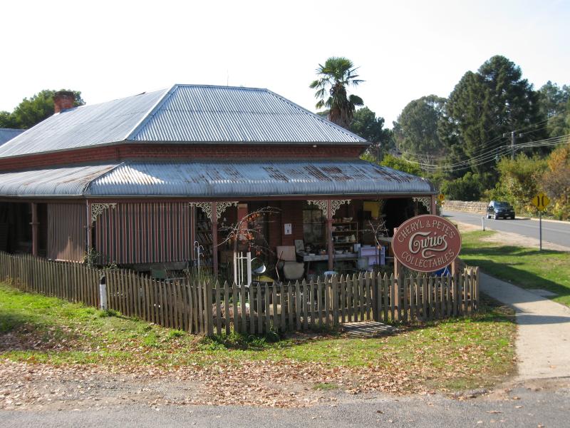 Yackandandah - Shops and commercial centre, High Street between Wellsford Street and Williams Street: Curios Collectables, corner Isaacs Av and Williams St