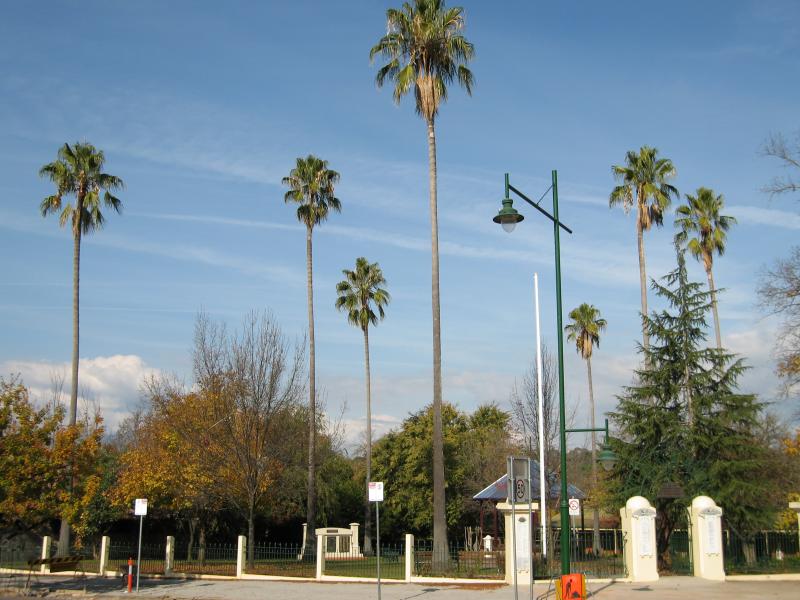 Yackandandah - Soldiers Memorial Park, corner High Street and Wellsford Street: View south towards park from High St