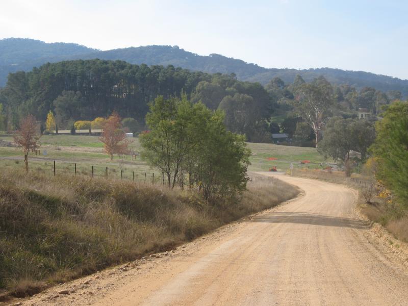 Yackandandah - Around Yackandandah: View north along Bells Flat Rd south of Windham St