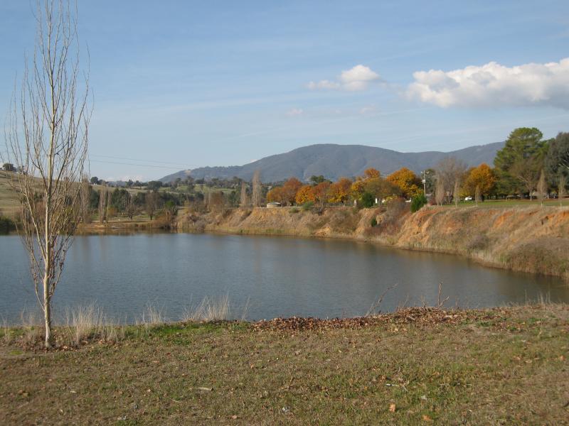 Yackandandah - Allans Flat Reserve and lake, Gap Flat Road: View east across lake from Gap Flat Road