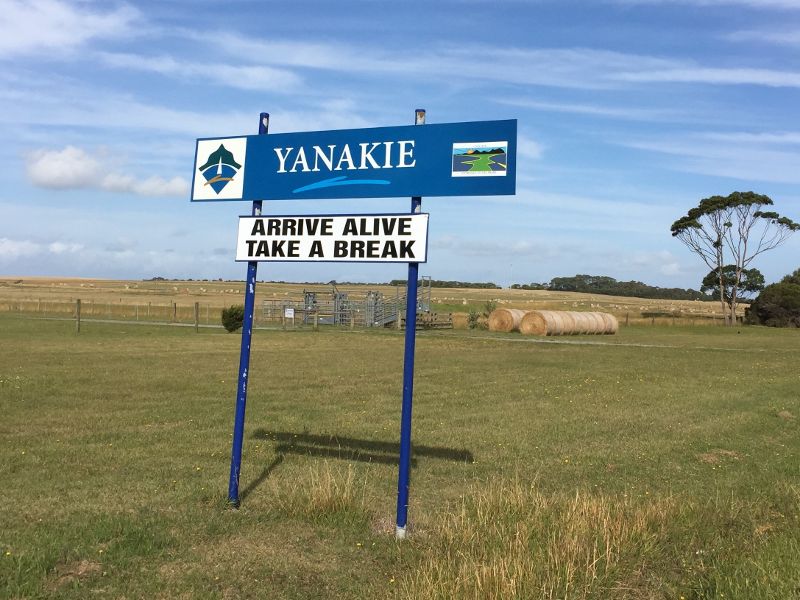 Yanakie - Town centre, Wilsons Promontory Road near Millar Road: Yanakie town sign on Wilsons Promontory Rd (supplied by Promhills Cabins)