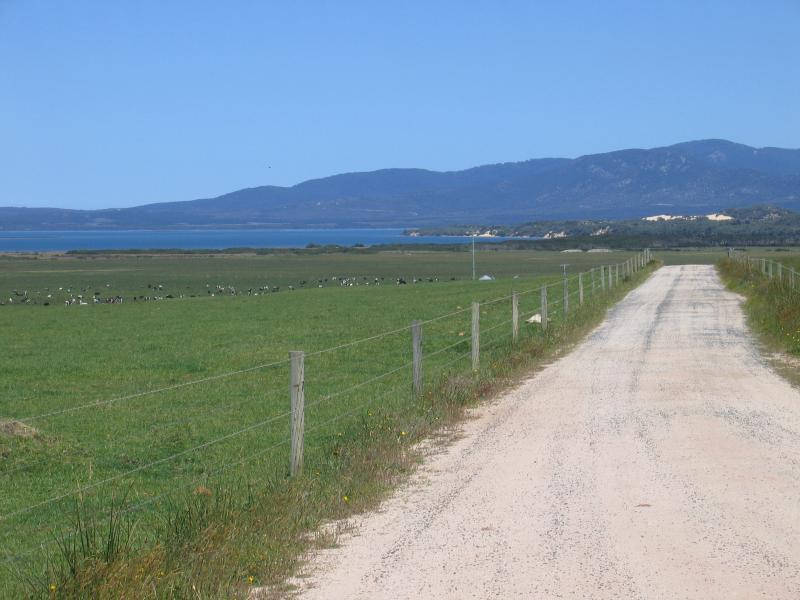 Yanakie - Duck Point and Corner Inlet, Foley Road: Views south-east towards mountains of Wilsons Promontory from near southern end of Foley Rd