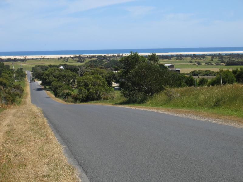 Yanakie - Millar Road (northern section) and surroundings: View south-west along Millar Rd towards Shallow Inlet