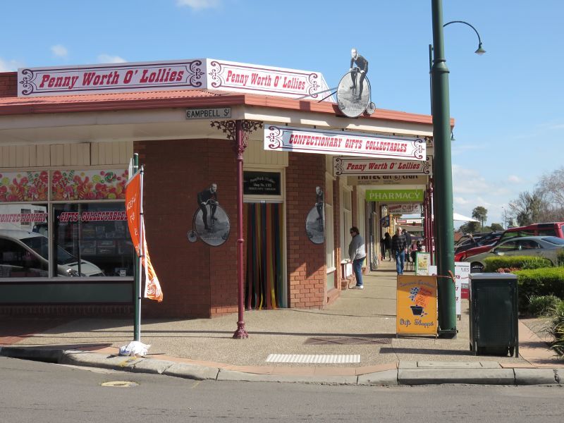 Yarragon - Commercial centre and shops, Princes Highway service road: Penny Worth O' Lollies, corner service road and Campbell St