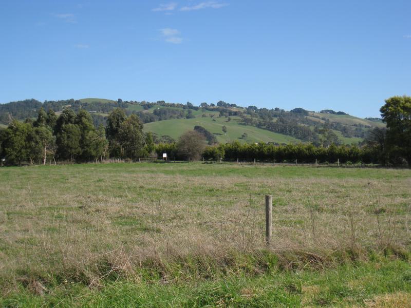 Yarragon - The Spud Shed, Princes Highway between Yarragon and Trafalgar: Southerly view to the hills from the back of the shed