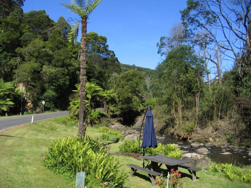 Yarram - Tarra Valley Road, north-west of Yarram: View south-east along Tarra River at Fernholme Caravan Park