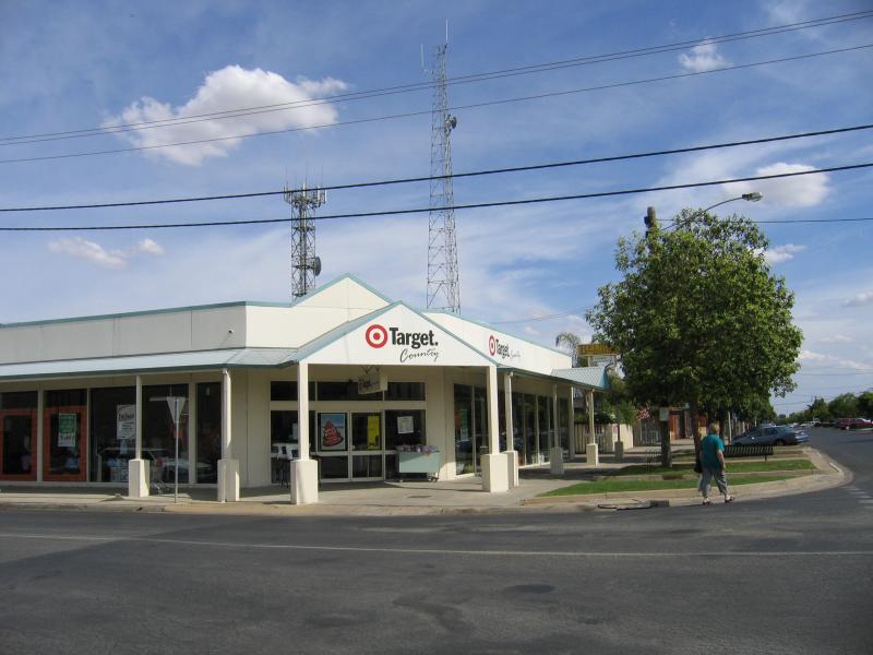 Yarrawonga - Commercial centre and shops: Target, view south along Belmore St at Witt St