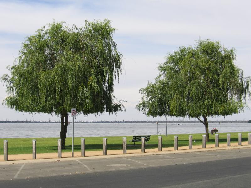 Yarrawonga - Lake Mulwala: View north across lake towards bridge from Hunt St near Hume St